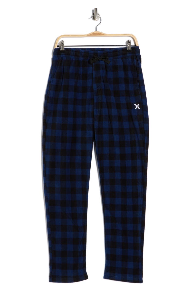 Hurley Buffalo Plaid Fleece Pants, Alternate, color, Black/ Blue
