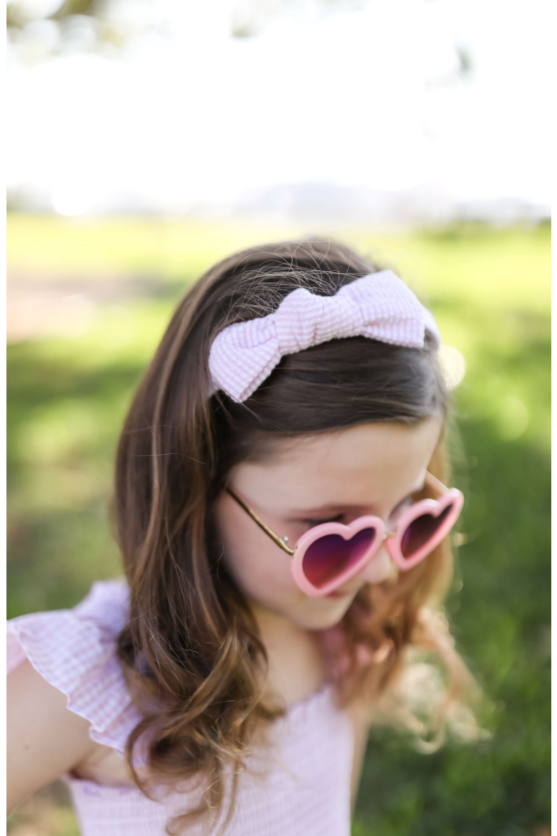 Seersucker Bow Headband, Alternate, color, Pink/White