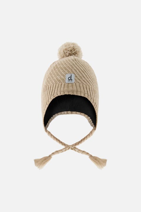Winter Peruvian Fleece Lined Ear Flap Knit Hat with Pompom