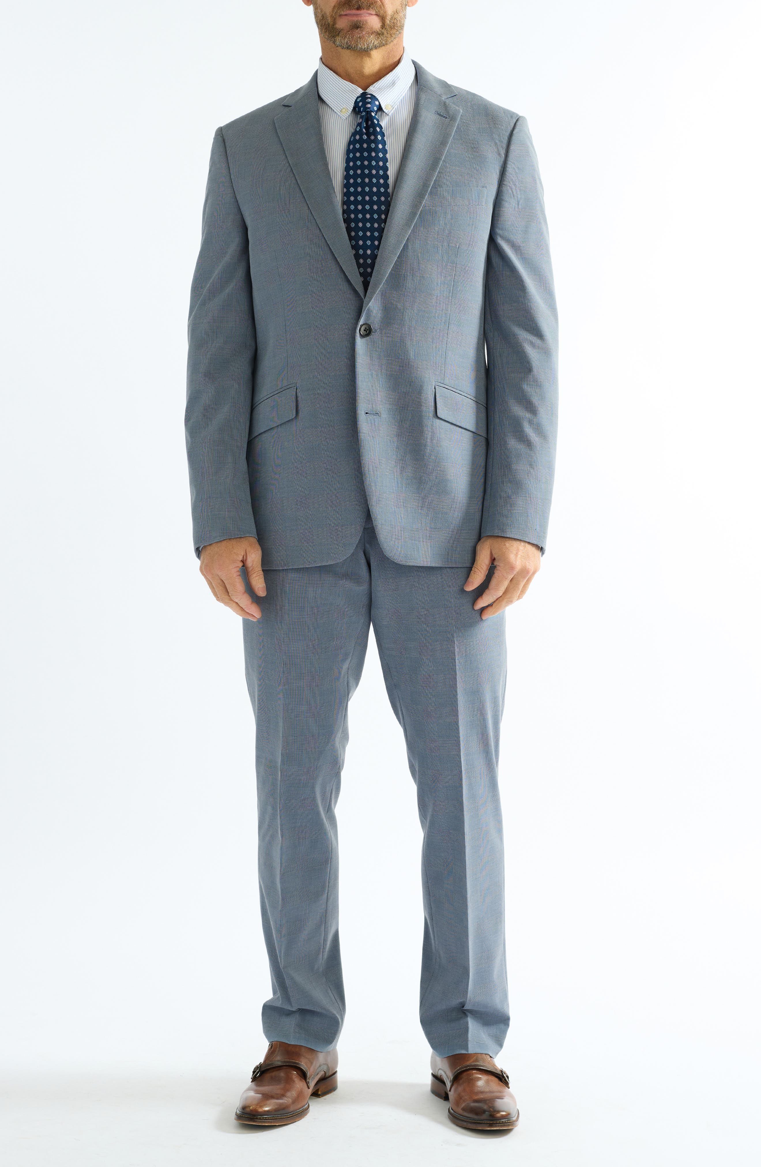 SAVILE ROW CO Hoxton Blue Plaid Stretch Suit
