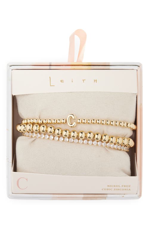 Leith 3-pack Initial Bead Bracelet In C- Clear- Gold