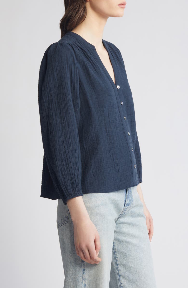 Faherty Finley Long Sleeve Organic Cotton Double Weave Top, Alternate, color, Navy