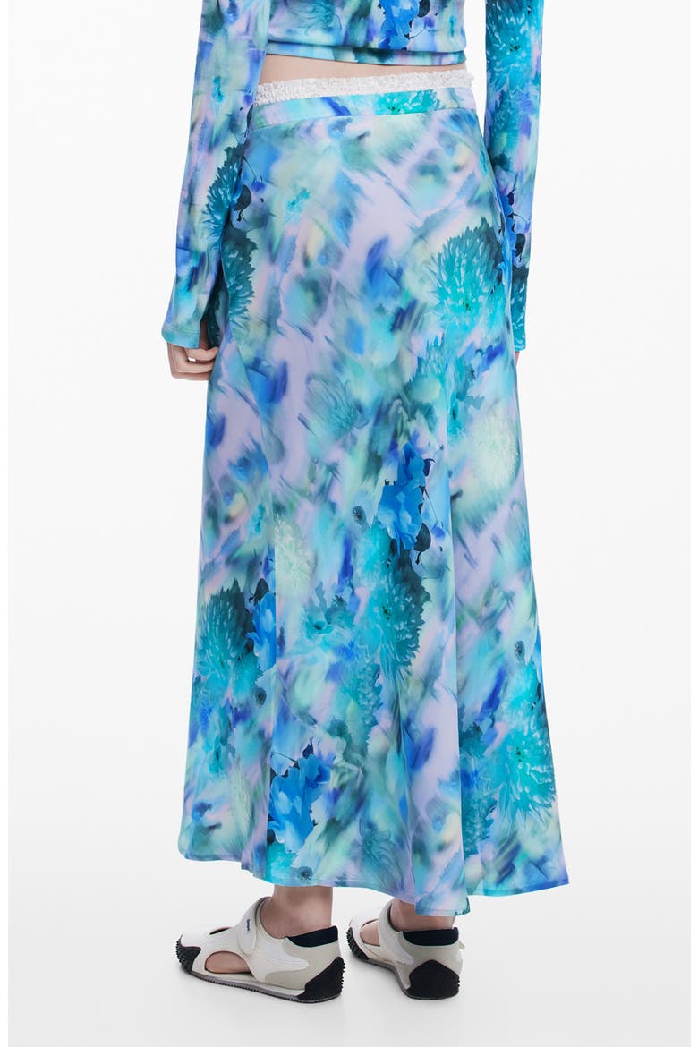 Floral Print Midi Skirt, Alternate, color, BLUE