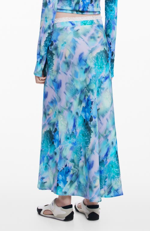 Desigual Floral Print Midi Skirt In Blue