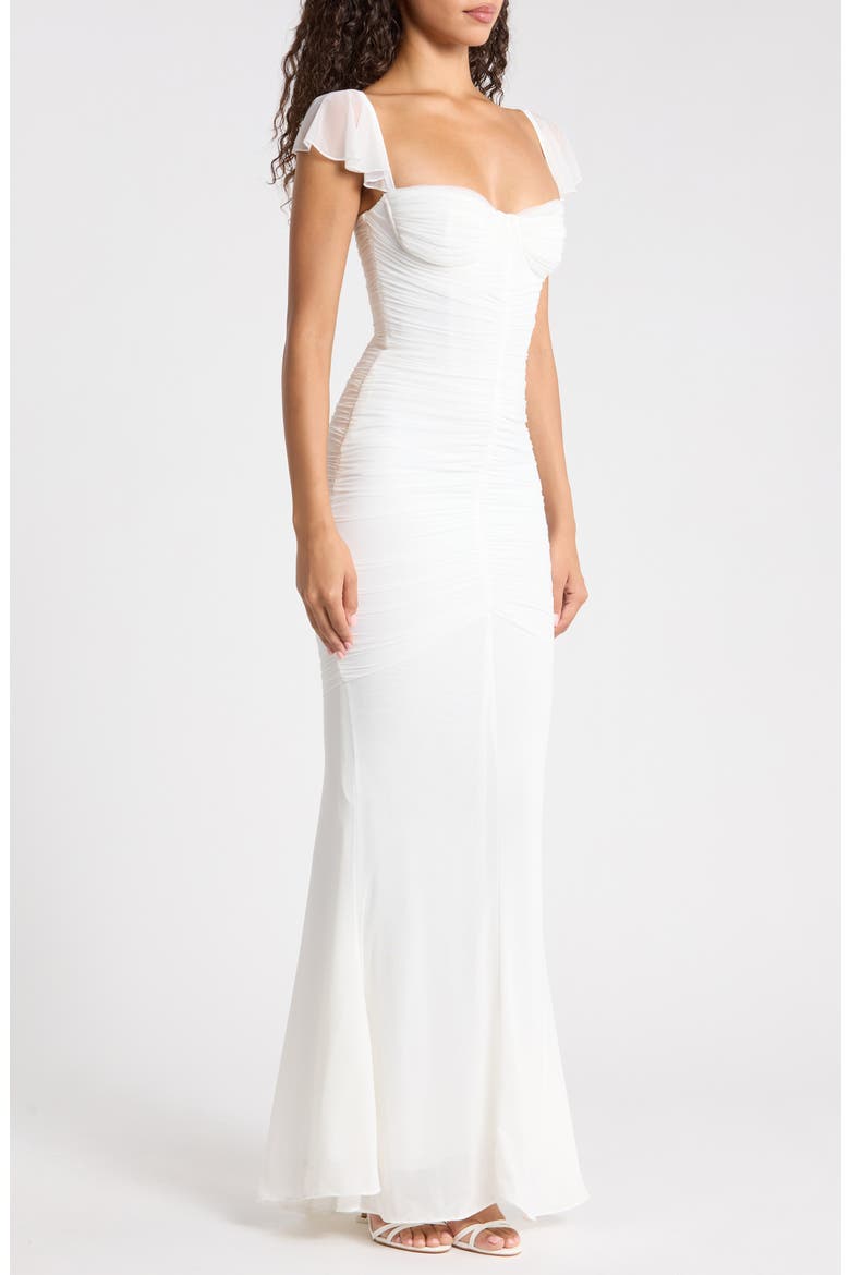 Antonella Ruched Mesh Dress, Alternate, color, WHITE