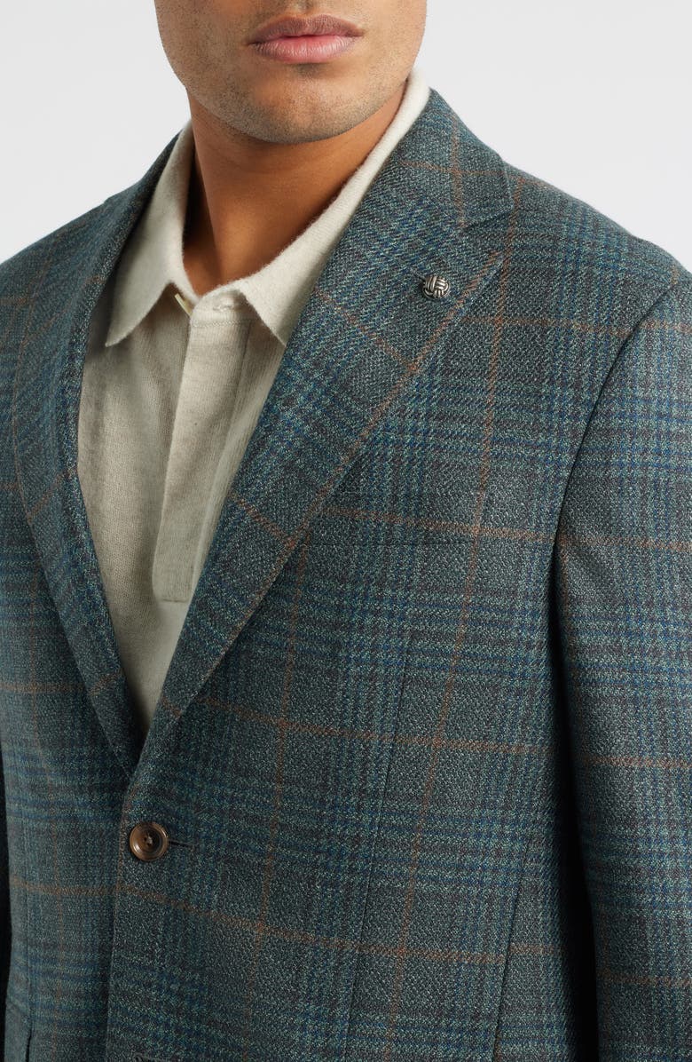 Jack Victor McAllen Green Plaid Soft Constructed Wool & Silk Sport Coat, Alternate, color, Olive
