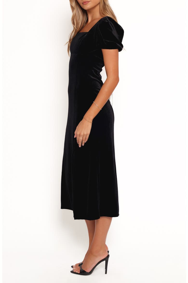 Quinnie Puff Sleeve Velvet Midi Dress, Alternate, color, BLACK