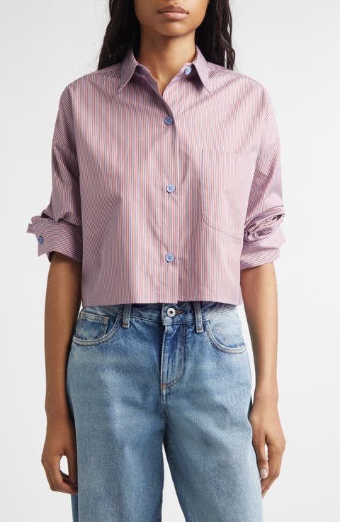 Next Ex Stripe Cotton Crop Button-Up Shirt