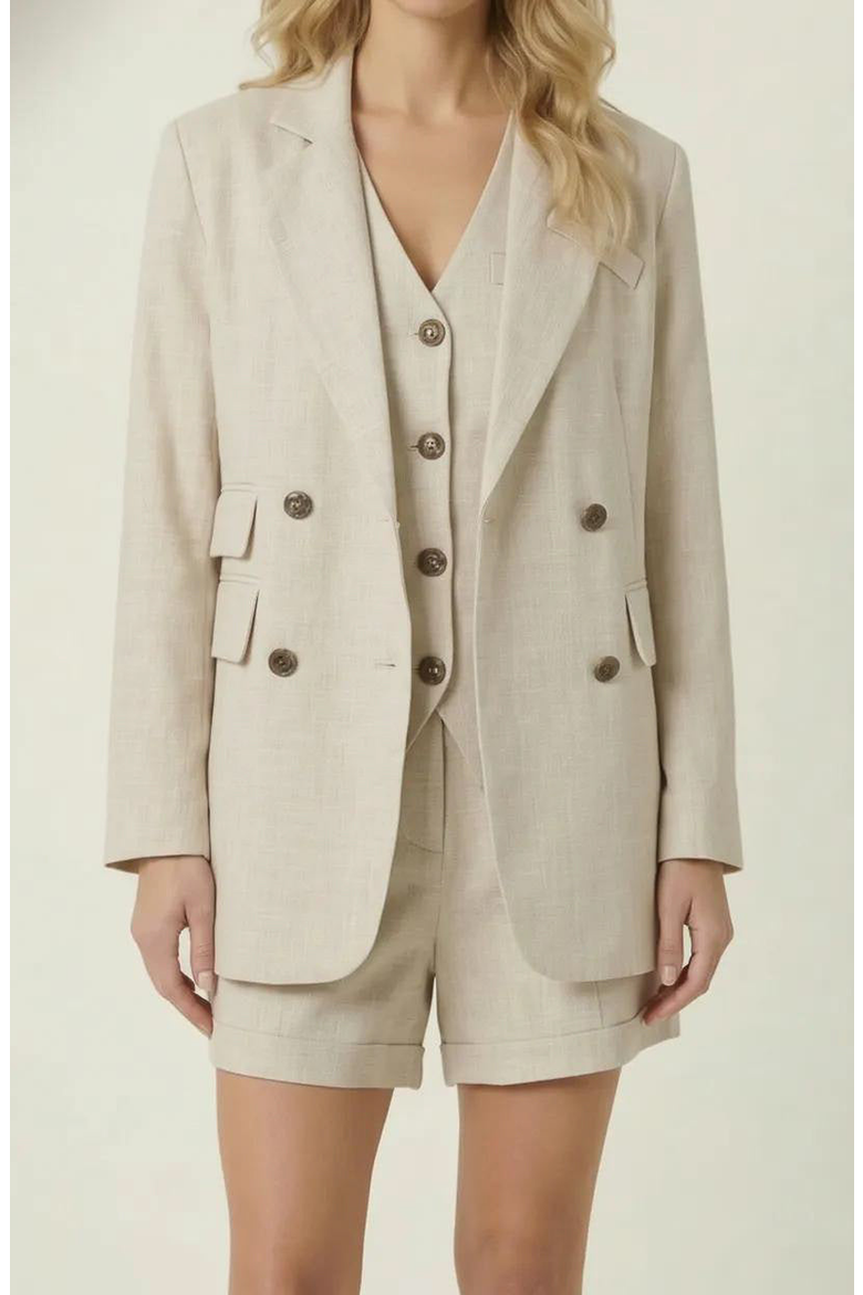Linen Three-Piece Blazer Vest & Tailored Shorts Set, Main, color, Light Beige