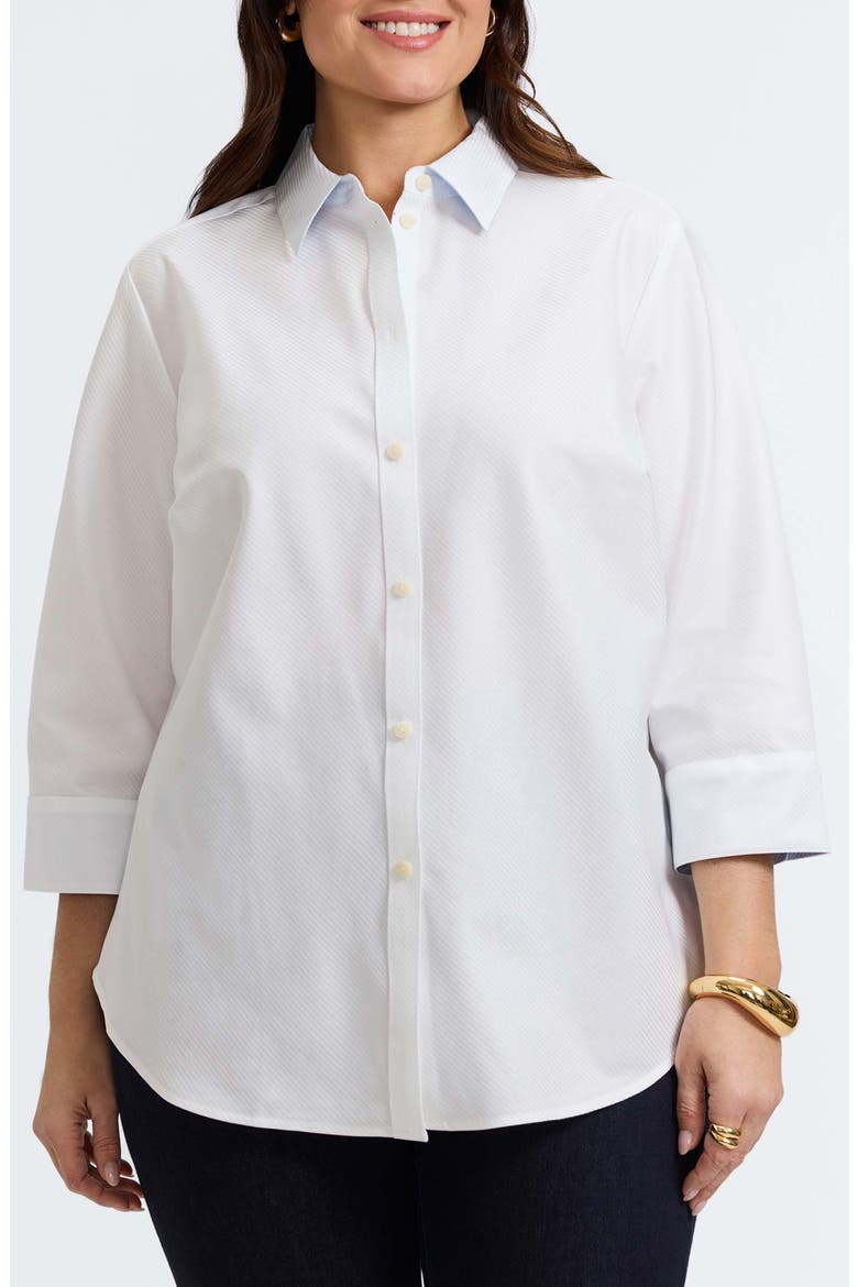 Margie Three-Quarter Sleeve Cotton Button-Up Shirt, Main, color, WHITE