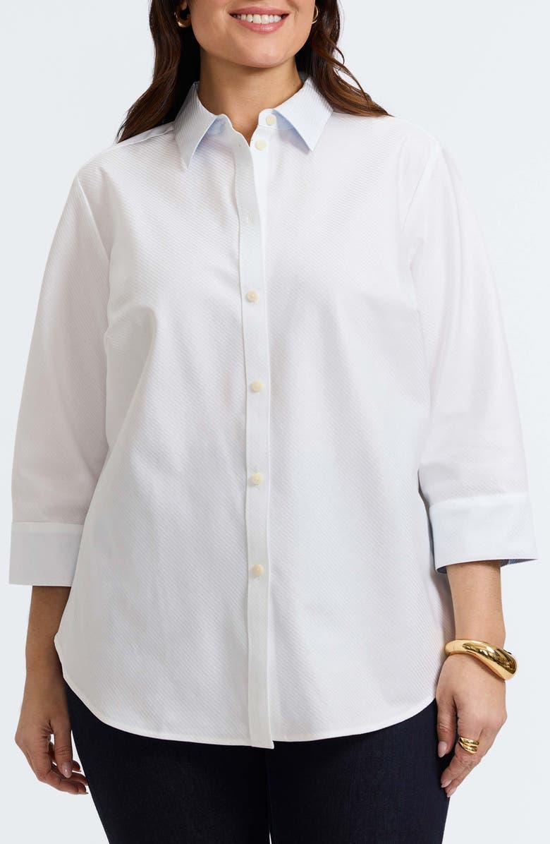 Foxcroft Margie Three-Quarter Sleeve Cotton Button-Up Shirt, Main, color, White