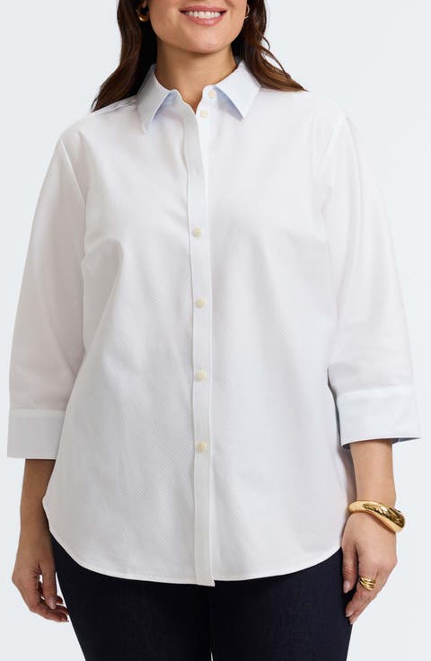 Margie Three-Quarter Sleeve Cotton Button-Up Shirt (Plus)