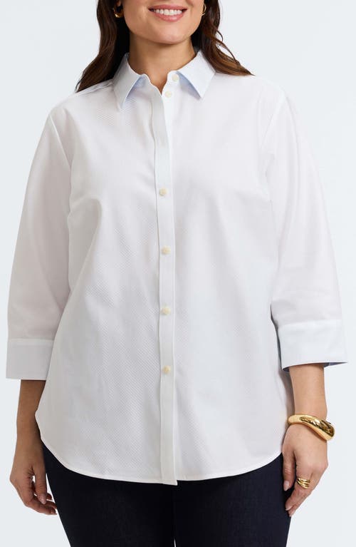 Foxcroft Margie Three-quarter Sleeve Cotton Button-up Shirt In White