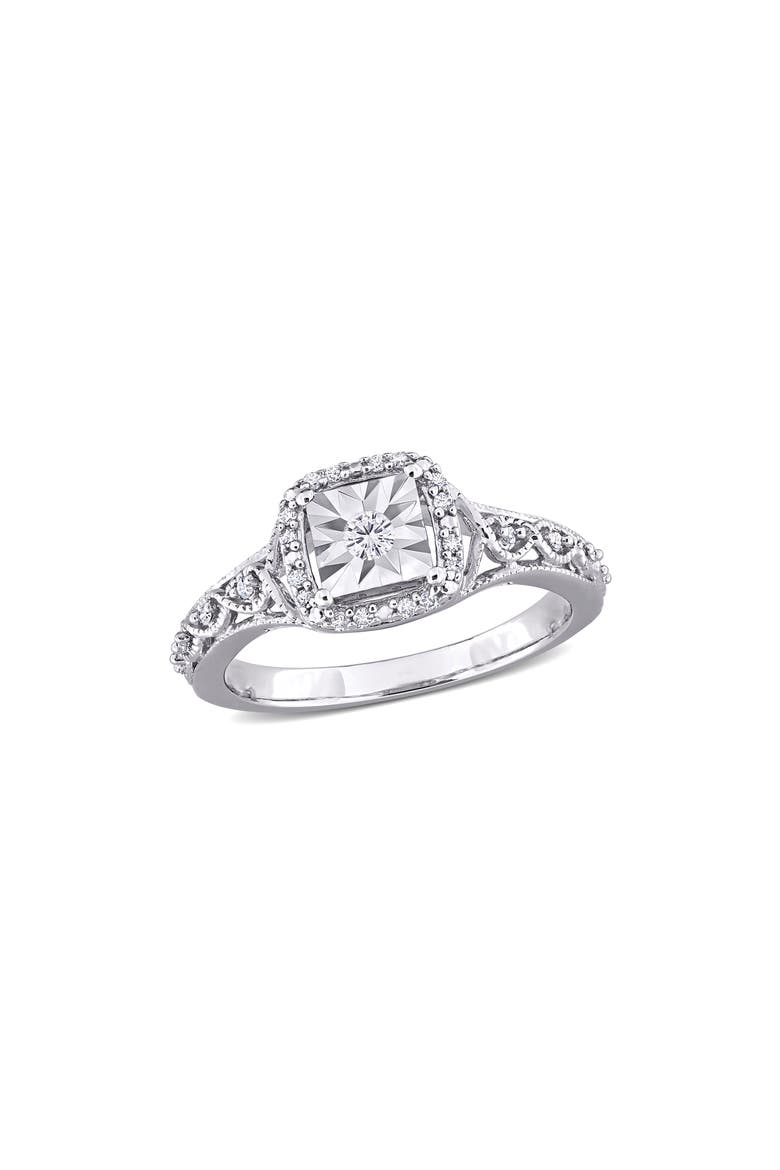 Diamond Halo Art Deco Ring, Main, color, WHITE