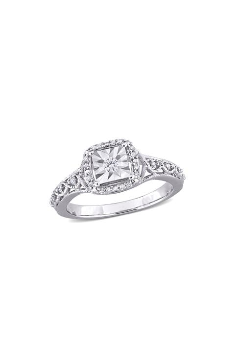 Diamond Halo Art Deco Ring