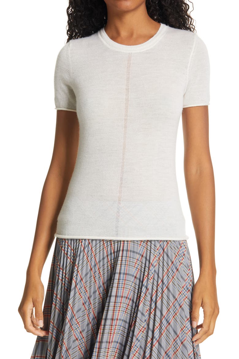 Mandee Cashmere Short Sleeve Sweater, Main, color, CHALK