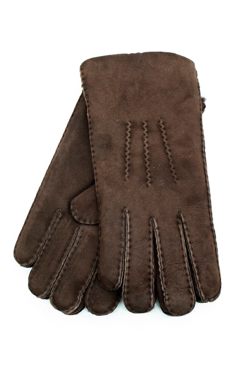 Genuine Shearling Trimmed Gloves, Main, color, BROWN