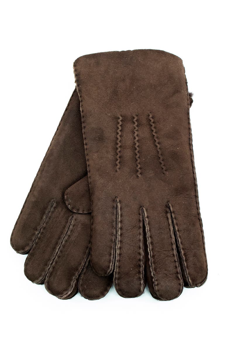 Portolano Genuine Shearling Trimmed Gloves, Main, color, Brown