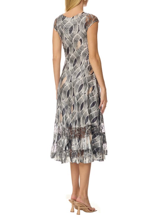 Komarov Lace Inset Charmuese Dress With Cap Sleeves In Multi