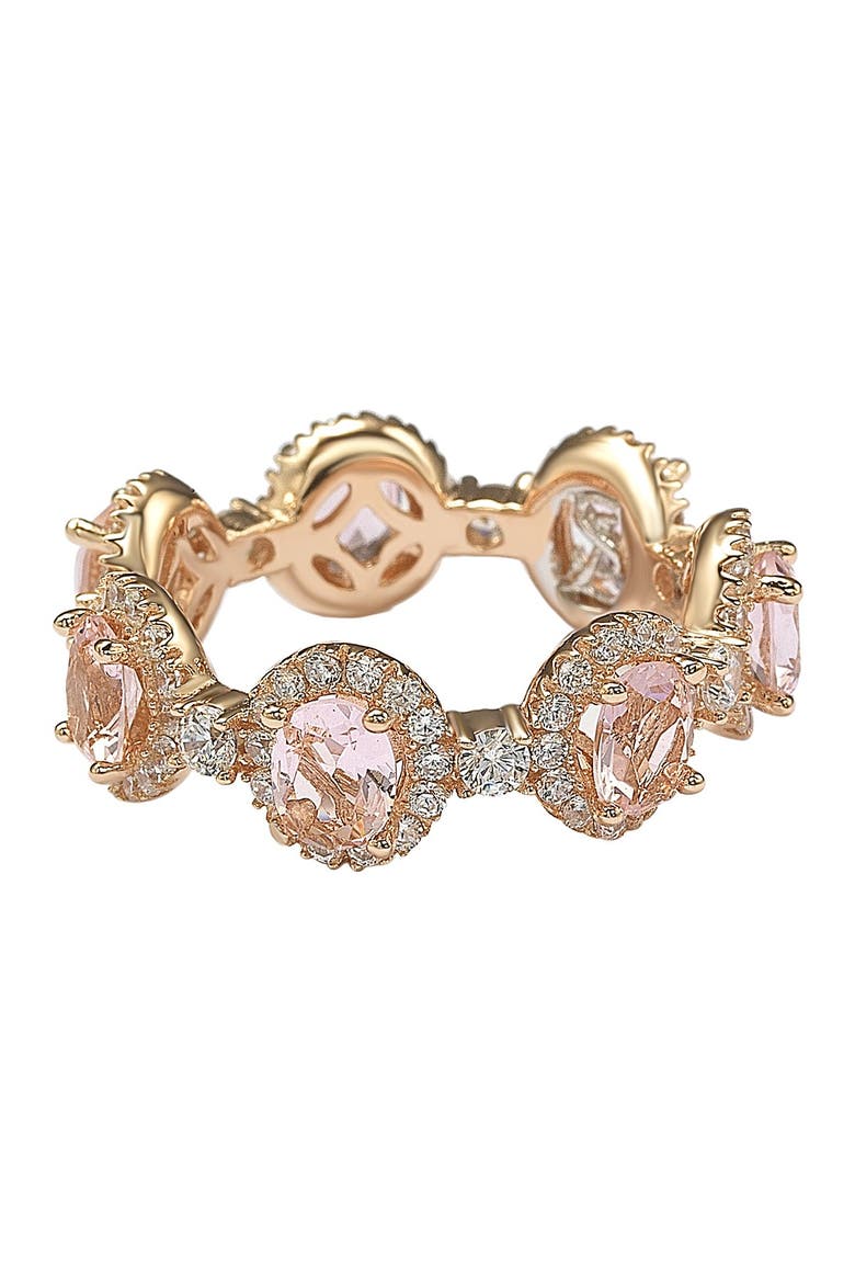 Rose-Tone Sterling Silver Prong Set CZ & Pave Halo Station Eternity Band Ring, Alternate, color, PINK
