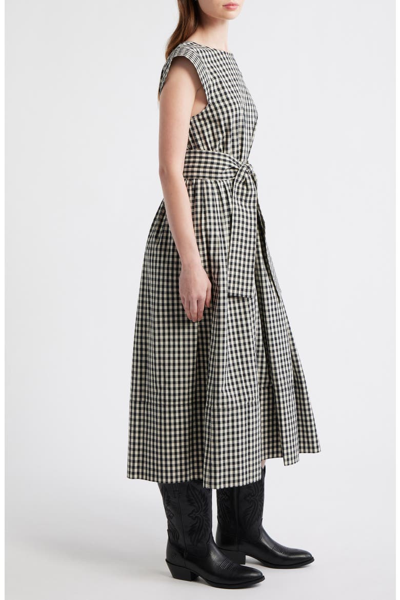The Tulsa Gingham Belted Cotton Midi Dress, Alternate, color, BLACK AND CREAM CHECK