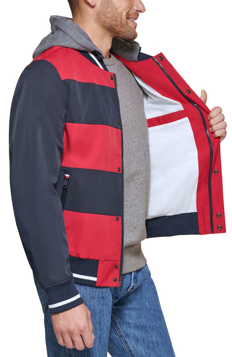 Tommy Hilfiger Hooded Bomber Jacket, Alternate, color, Navy/ Red