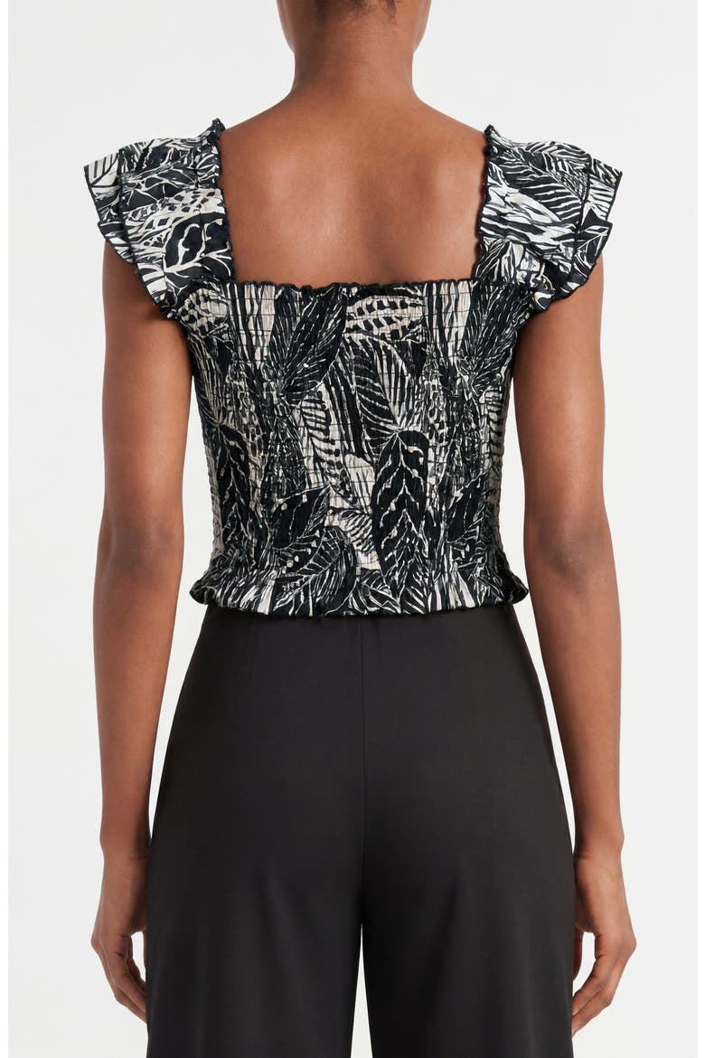 Smocked Flutter Sleeve Tank, Alternate, color, LAYERED LEAVES