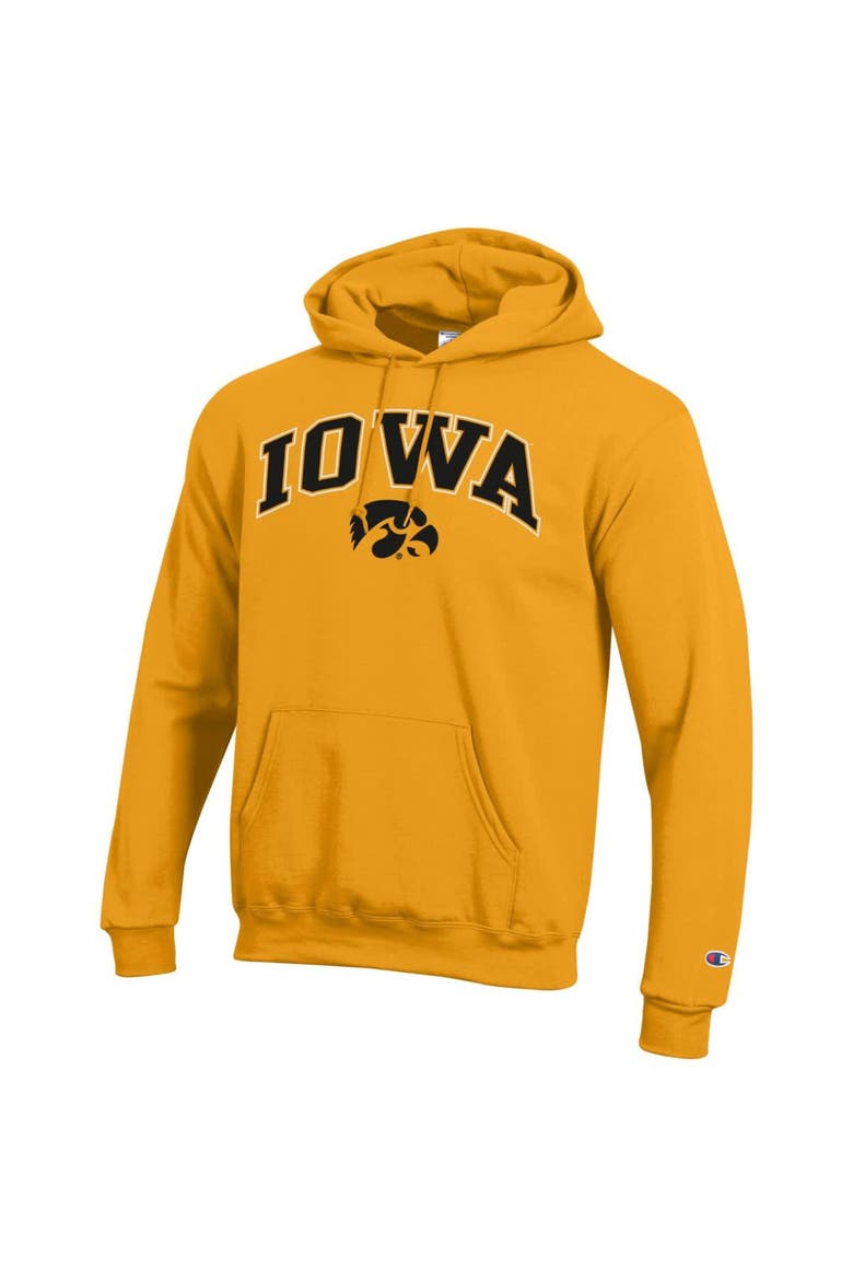 Men's Champion  Gold Iowa Hawkeyes Arch Over Logo Pullover Hoodie, Alternate, color, Gold