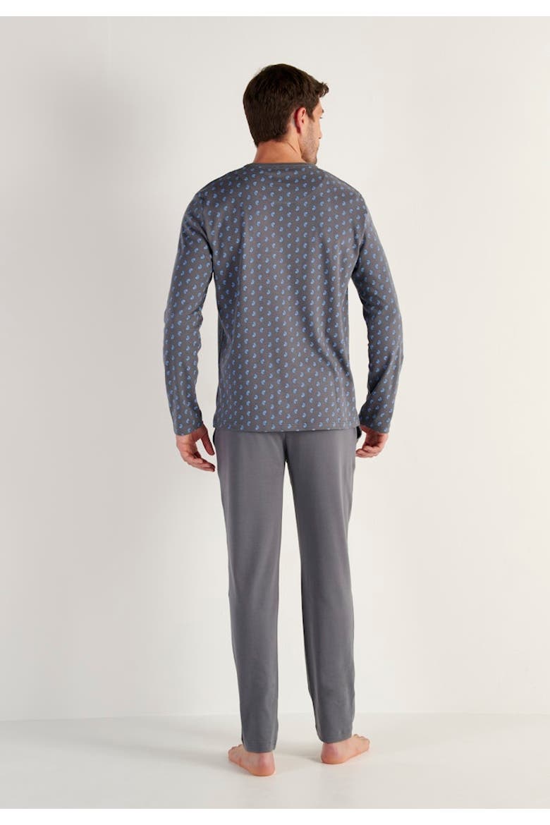 Paisley Long Pajama Set, Alternate, color, Grey Print