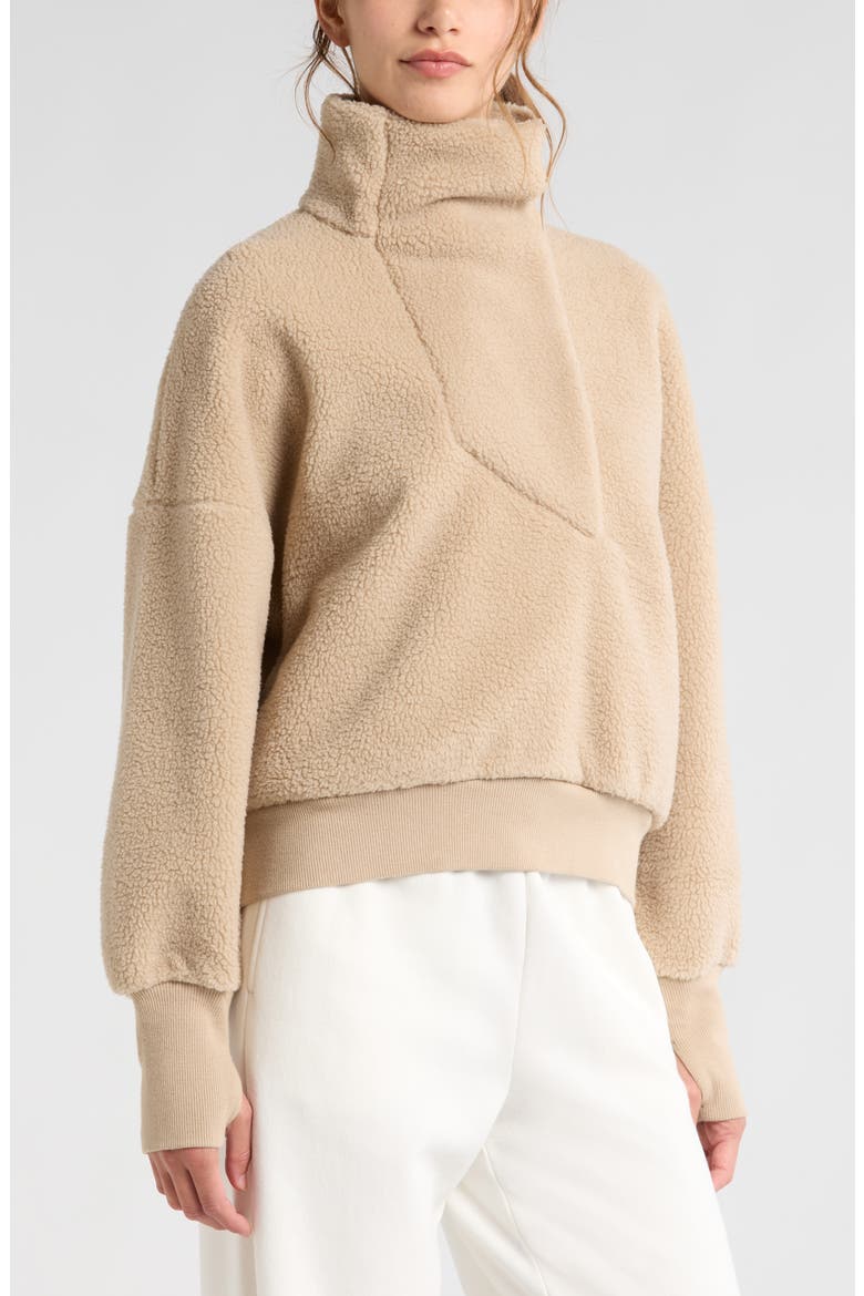Faux Shearling Funnel Neck Pullover, Alternate, color, TAN OXFORD