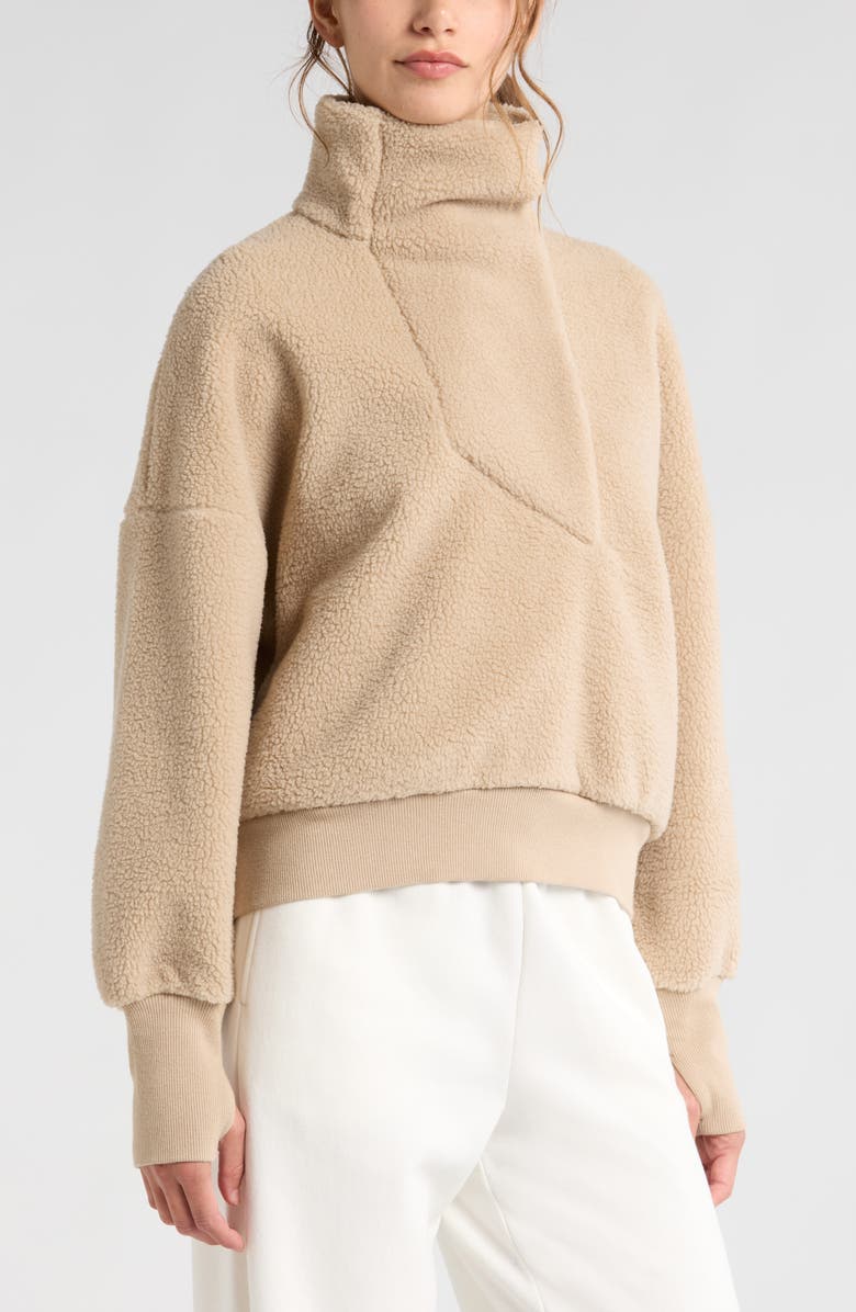 Zella Faux Shearling Funnel Neck Pullover, Alternate, color, 