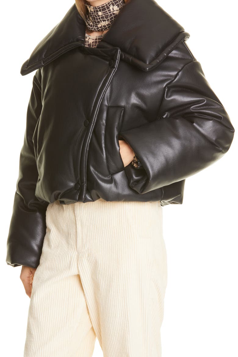 Jamie Faux Leather Puffer Jacket, Alternate, color, BLACK