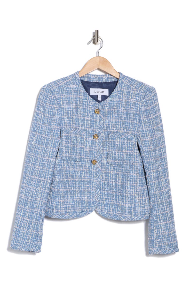 Emilia Dome Button Tweed Jacket, Alternate, color, COBALT MULTI