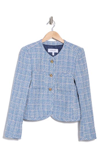 Derek Lam 10 Crosby Emilia Dome Button Tweed Jacket In Cobalt Multi