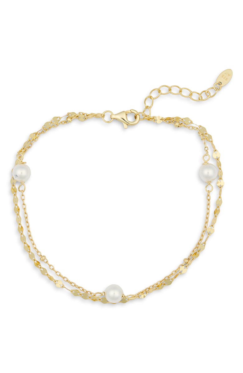 Argento Vivo Sterling Silver Freshwater Pearl Double Chain Bracelet, Main, color, Gold