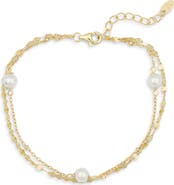 Argento Vivo Sterling Silver Freshwater Pearl Double Chain Bracelet