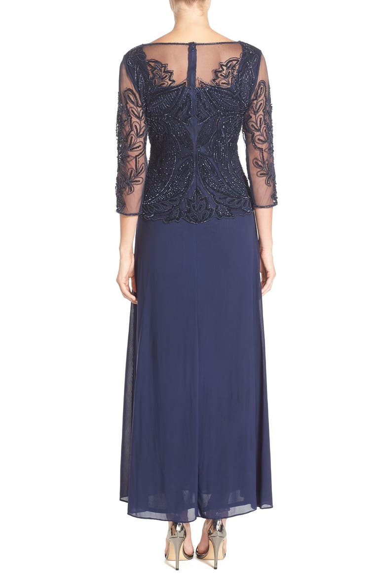 Embellished Mesh Gown, Alternate, color, NAVY