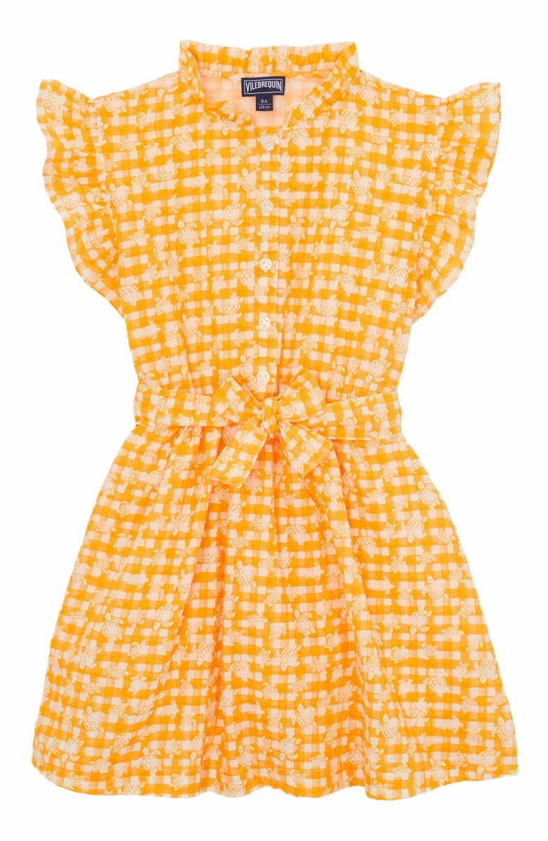 Vilebrequin Kids' Turtle Vichy Cotton Dress, Main, color, Mangue