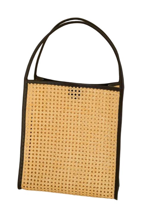 Viviana Oversized Cane and Leather Tote in Dark Brown