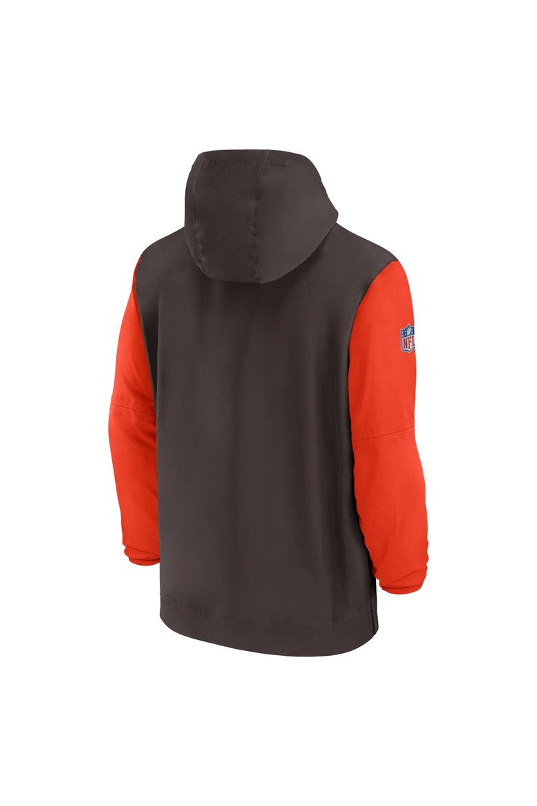 Men's Nike Brown/Orange Cleveland Browns 2024/25 Sideline Pre-Game Player 1/2-Zip Hoodie Jacket, Alternate, color, Brown