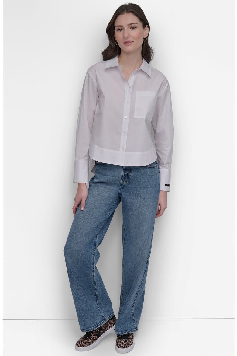 Long Sleeve Cropped Button Up Shirt, Alternate, color, WHT/ BLACK