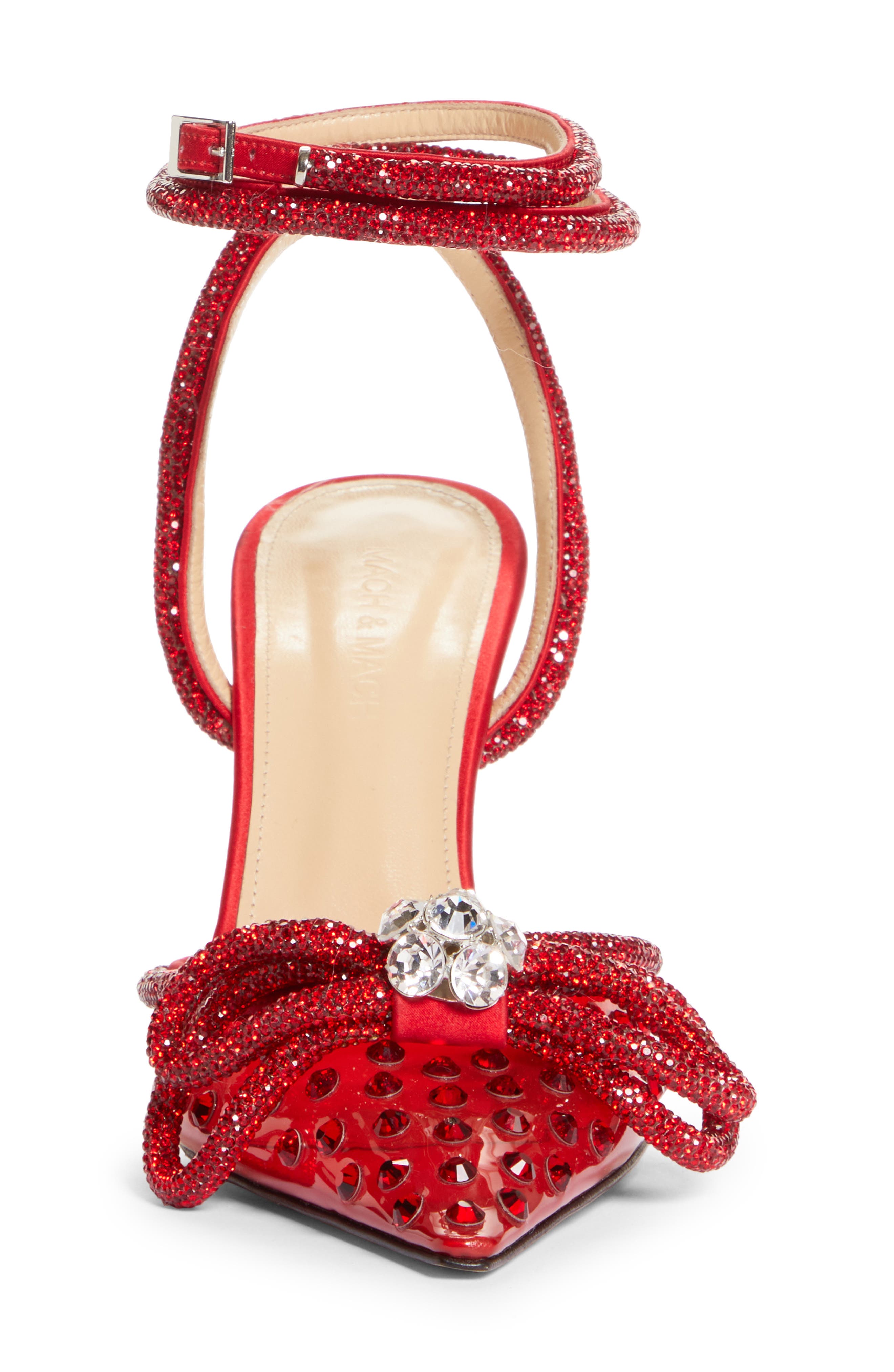 Double Crystal Bow Pointed Toe Pump (Nordstrom Exclusive), Alternate, color, RED