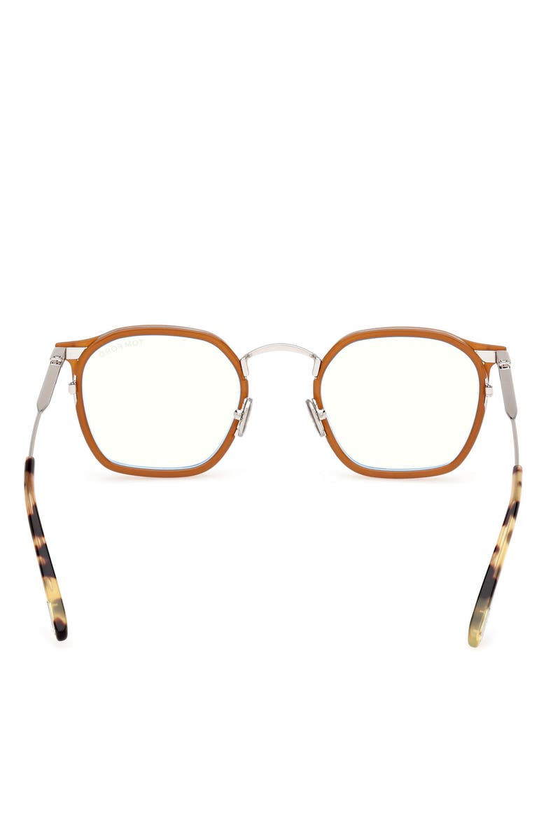 TOM FORD 50mm Round Blue Light Blocking Glasses, Alternate, color, Milky Amber / Palladium