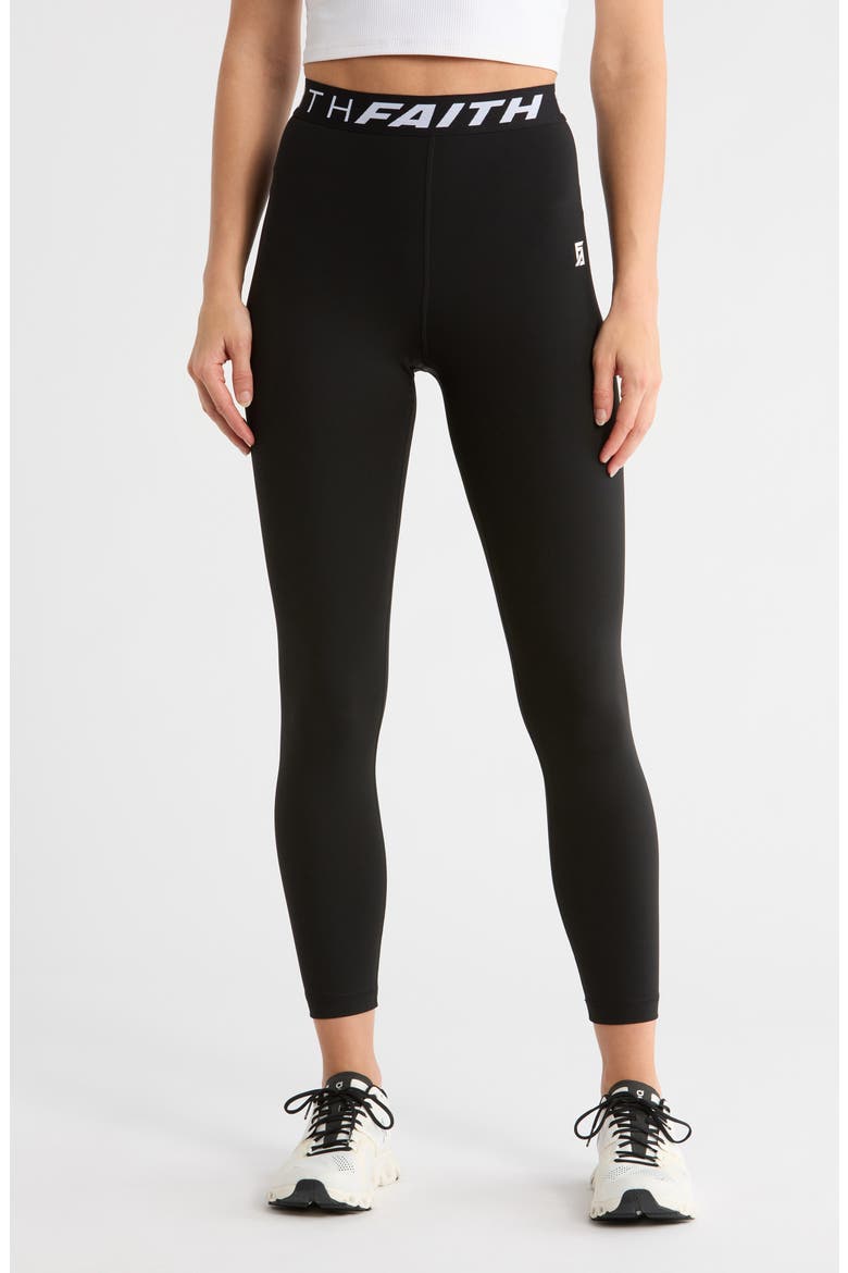 Exposed Waistband Full Length Leggings, Main, color, BLACK/ WHITE
