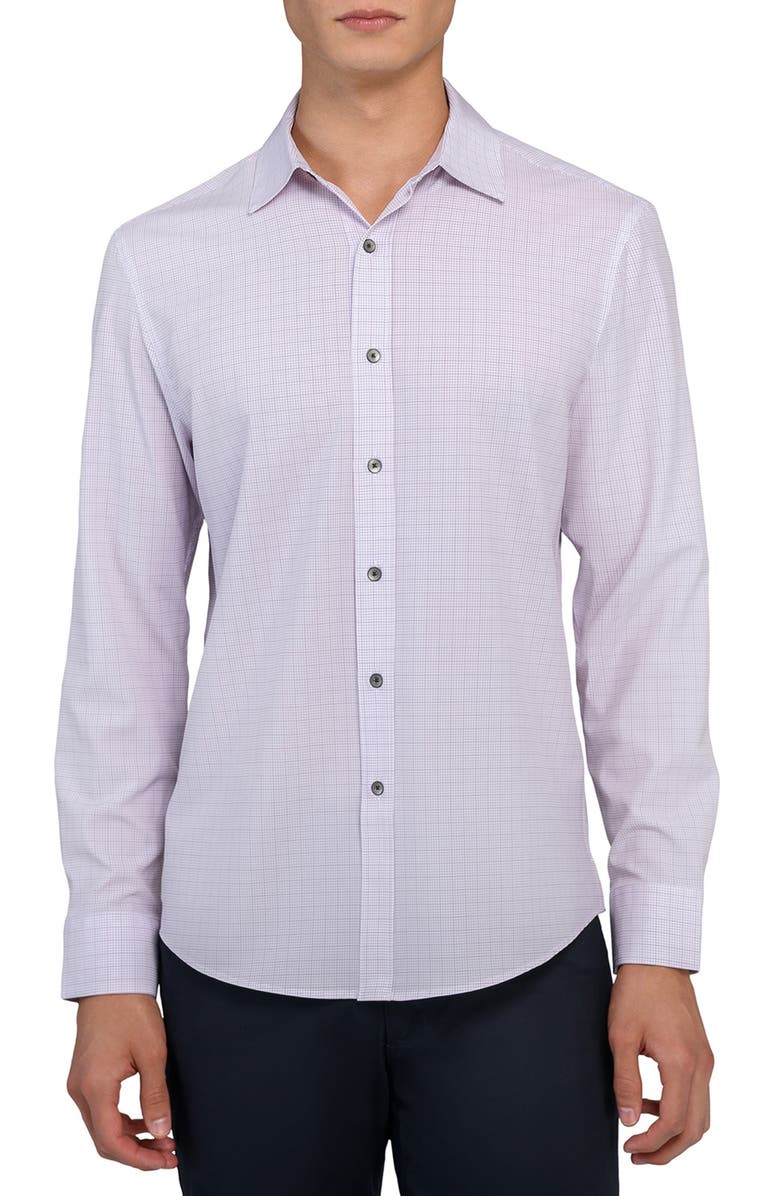 W.R.K Slim Fit Light Purple Grid Check Performance Button-Up Shirt, Main, color, Purple