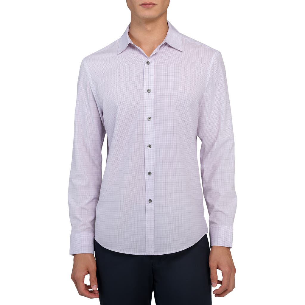 Wrk W.r.k Slim Fit Light Purple Grid Check Performance Button-up Shirt In Blue