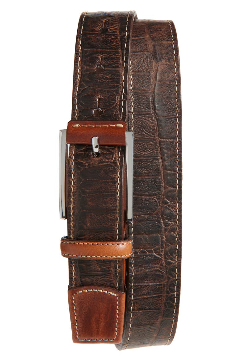 Brushed Sheepskin Leather Belt, Main, color, BROWN