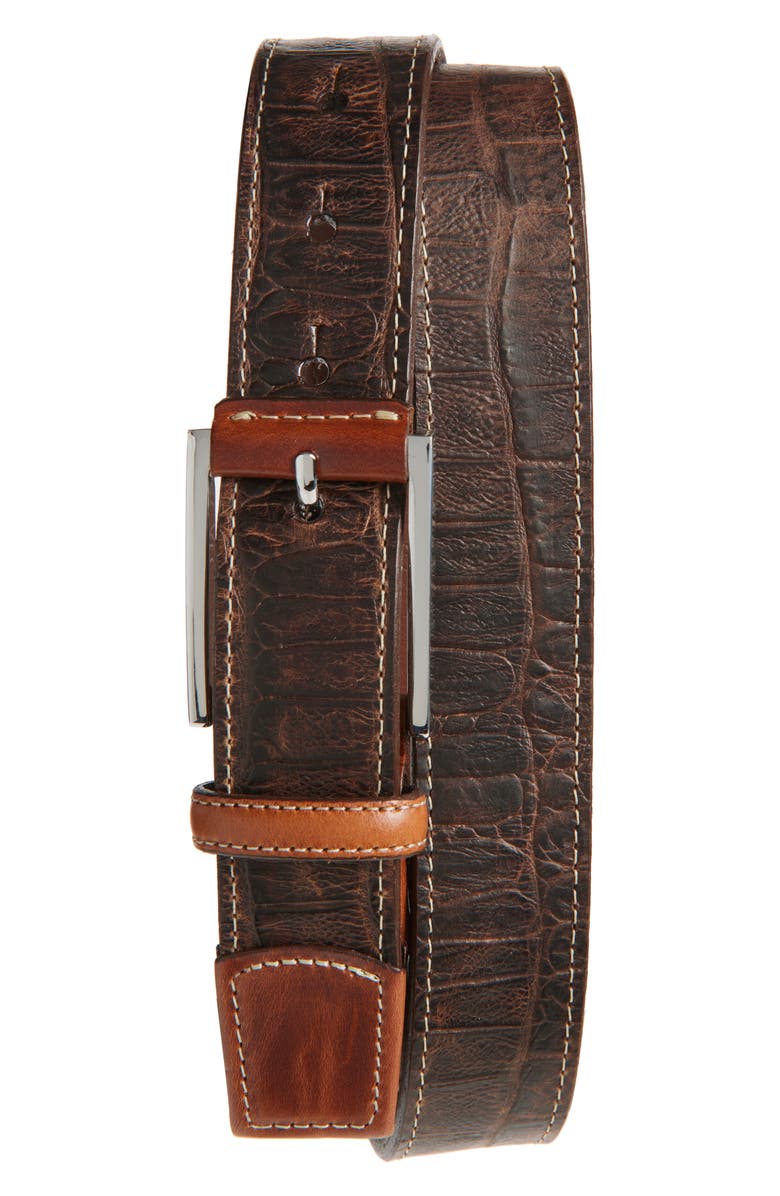 Torino Brushed Sheepskin Leather Belt, Main, color, Brown