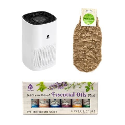 True HEPA Air Purifier, Essential Oil Wellness Blends, and Sisal Hemp Bath Gloves
