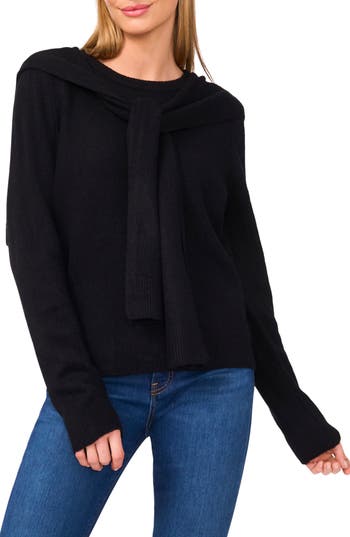 Halogen ® Shoulder Wrap Detail Sweater In Black